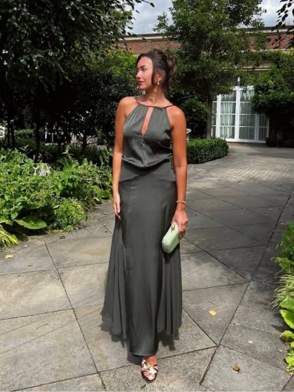 Zara Olive Green Satin Maxi Dress